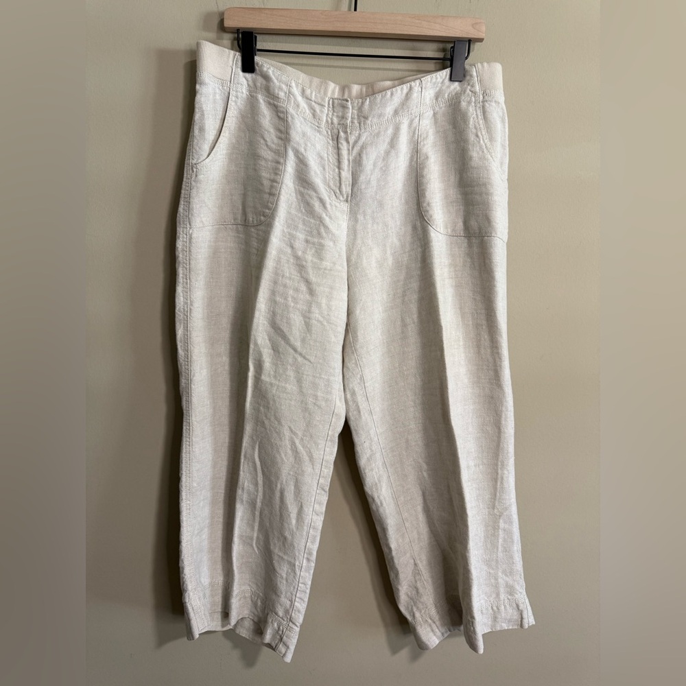 J. Jill Beige 100% Linen cropped Trouser pants